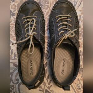 NorthStyle Leather Oxford Comfort Lace Up Shoes Black Gray Women EU 40 US 9